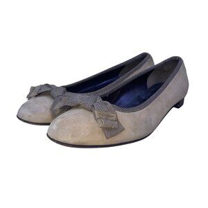 Salvatore Ferragamo Women’s Light Brown Suede Bow Accent Ballet Flats Size 7.5